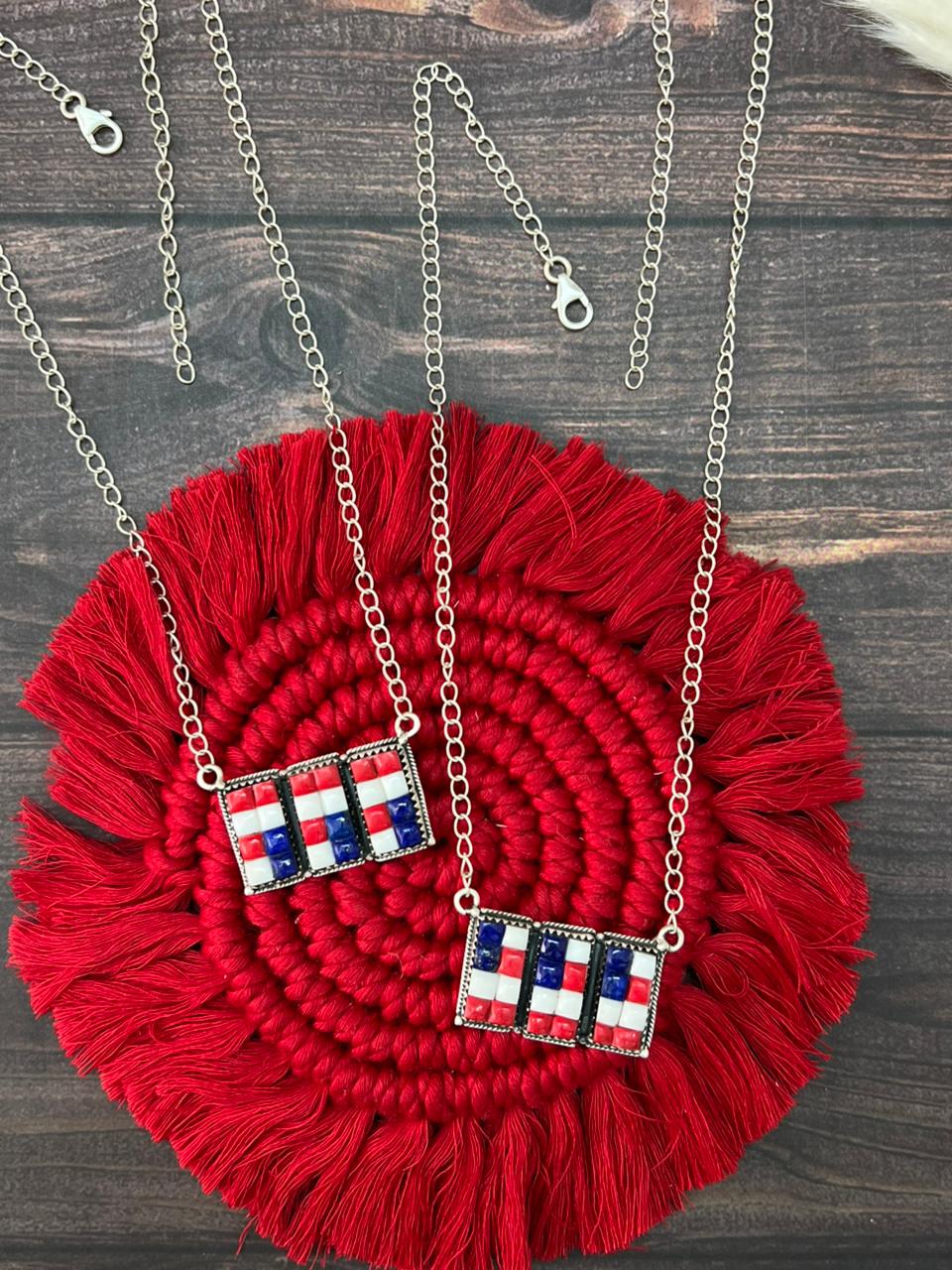 Handmade Sterling Silver 4th Of July Collection: Rosarita with Lapis and White Buffalo Bar Necklace "Signed Nizhoni"