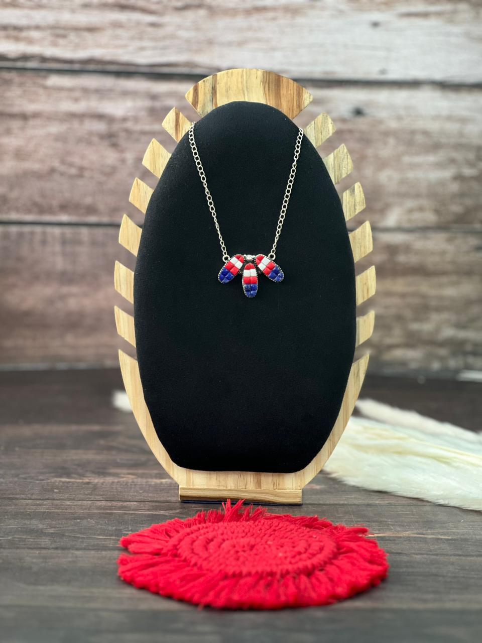 Handmade Sterling Silver 4th Of July Collection: Rosarita with Lapis and White Buffalo Necklace "Signed Nizhoni"