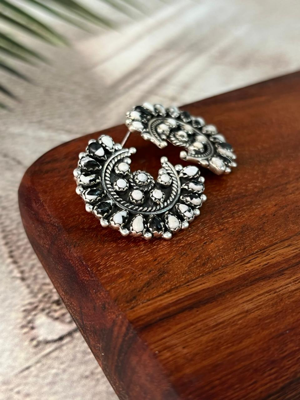 Handmade Sterling Silver White Buffalo Post Studs Earrings "Signed Nizhoni"