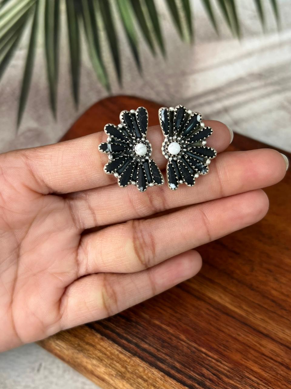 Handmade Sterling Silver White Buffalo Post Studs Earrings "Signed Nizhoni"
