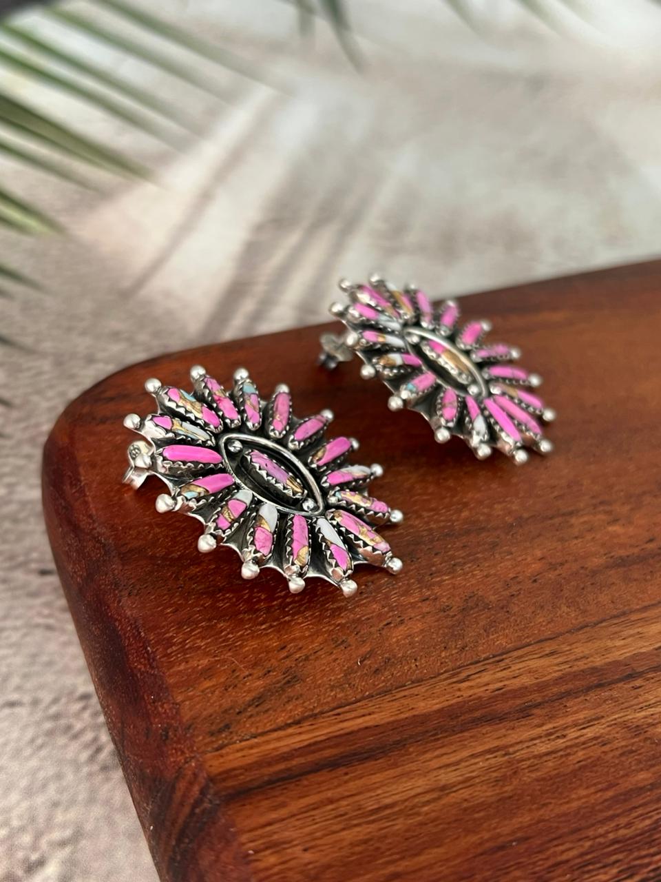 Handmade Sterling Silver Cotton Candy Post Studs Earrings "Signed Nizhoni"
