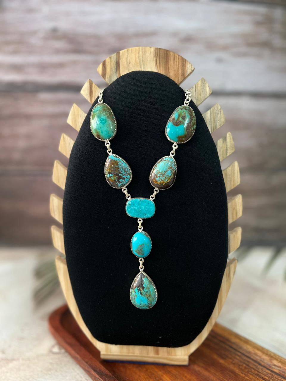 Handmade Sterling Silver Royston Turquoise Collection: Drop Necklace "Signed Nizhoni"