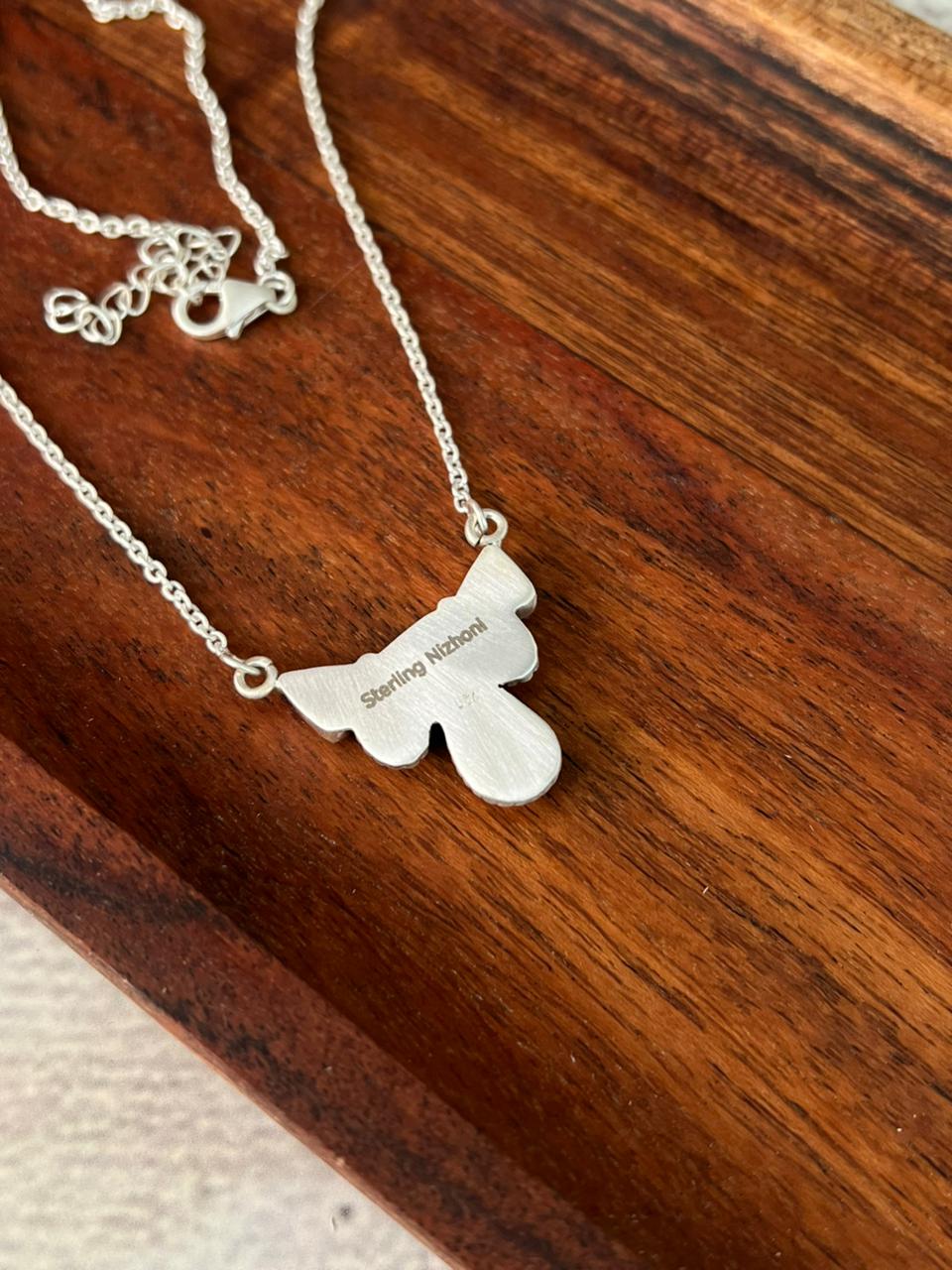 Handmade Sterling Silver Cotton Candy with White Water Turquoise Necklace "Signed Nizhoni"