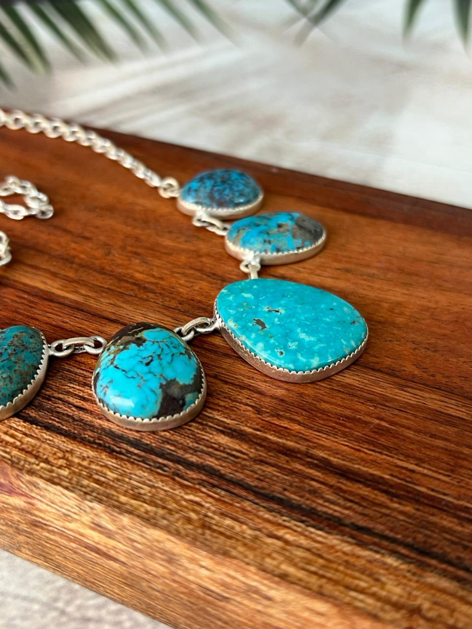 Handmade Sterling Silver Kingman Turquoise Collection: Necklace "Signed Nizhoni" (2)