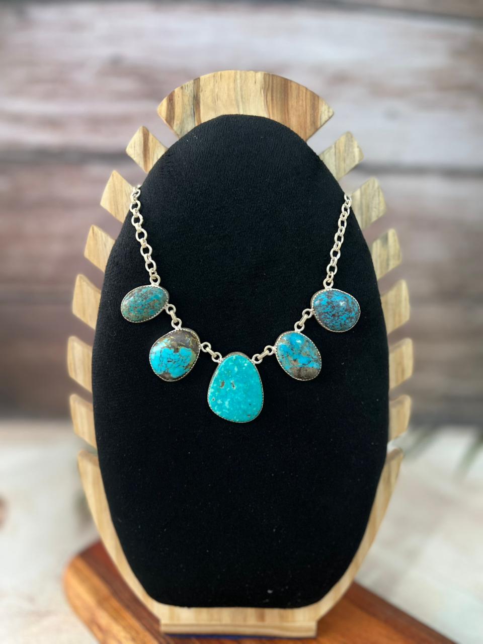 Handmade Sterling Silver Kingman Turquoise Collection: Necklace "Signed Nizhoni" (2)