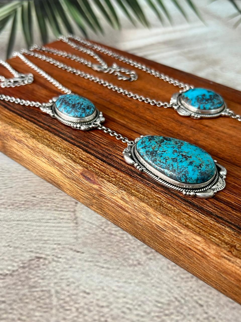 Handmade Sterling Silver Kingman Turquoise Collection: Necklace "Signed Nizhoni" (5)
