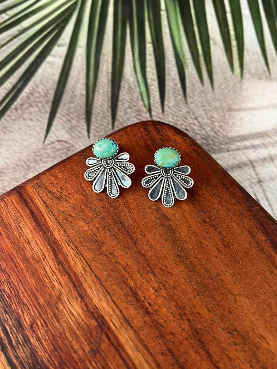 Handmade Sterling Silver Kingman Turquoise Post Studs Earrings "Signed Nizhoni"