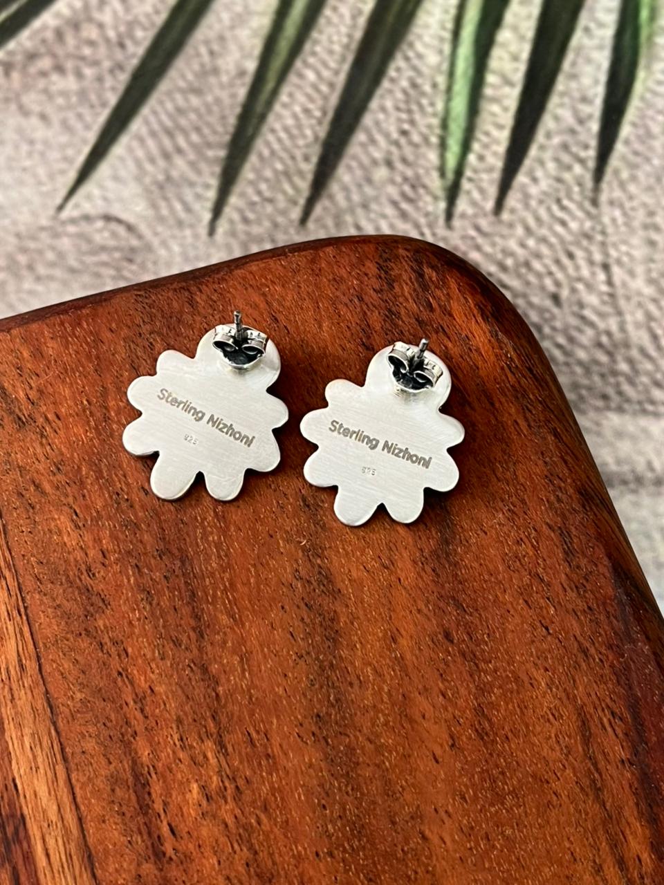 Handmade Sterling Silver Kingman Turquoise Post Studs Earrings "Signed Nizhoni"