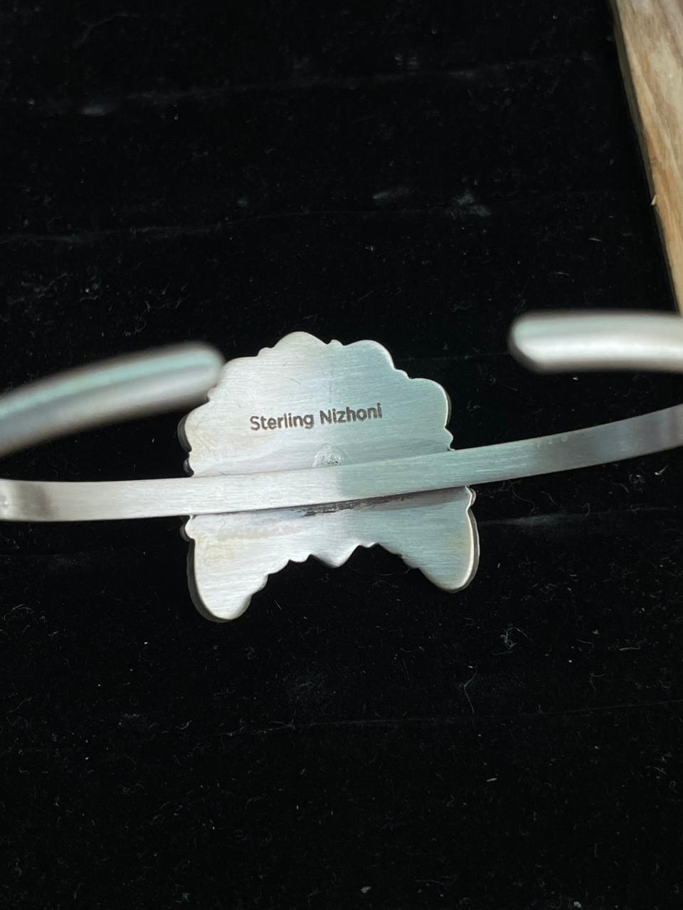 Handmade Sterling Silver Kingman Turquoise with Orange Mojave Cuff Bracelet "Signed Nizhoni"