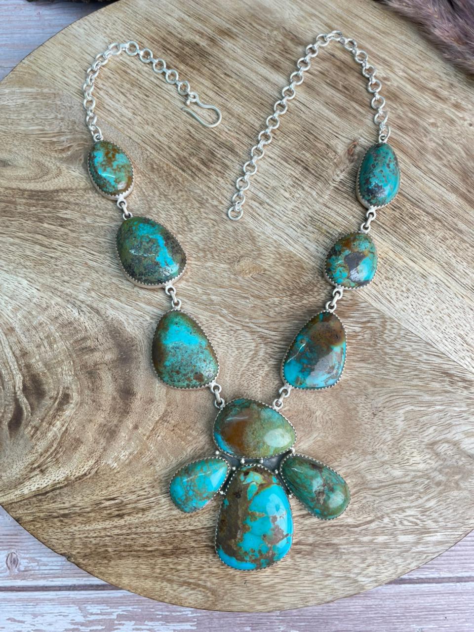Handmade Sterling Silver Royston Turquoise Collection: Necklace "Signed Nizhoni"