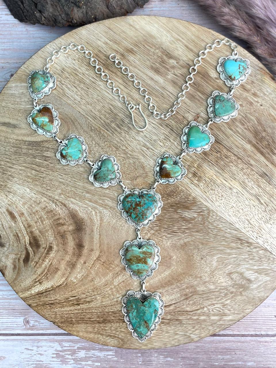 Handmade Sterling Silver Manassa Turquoise Heart Necklace "Signed Nizhoni"
