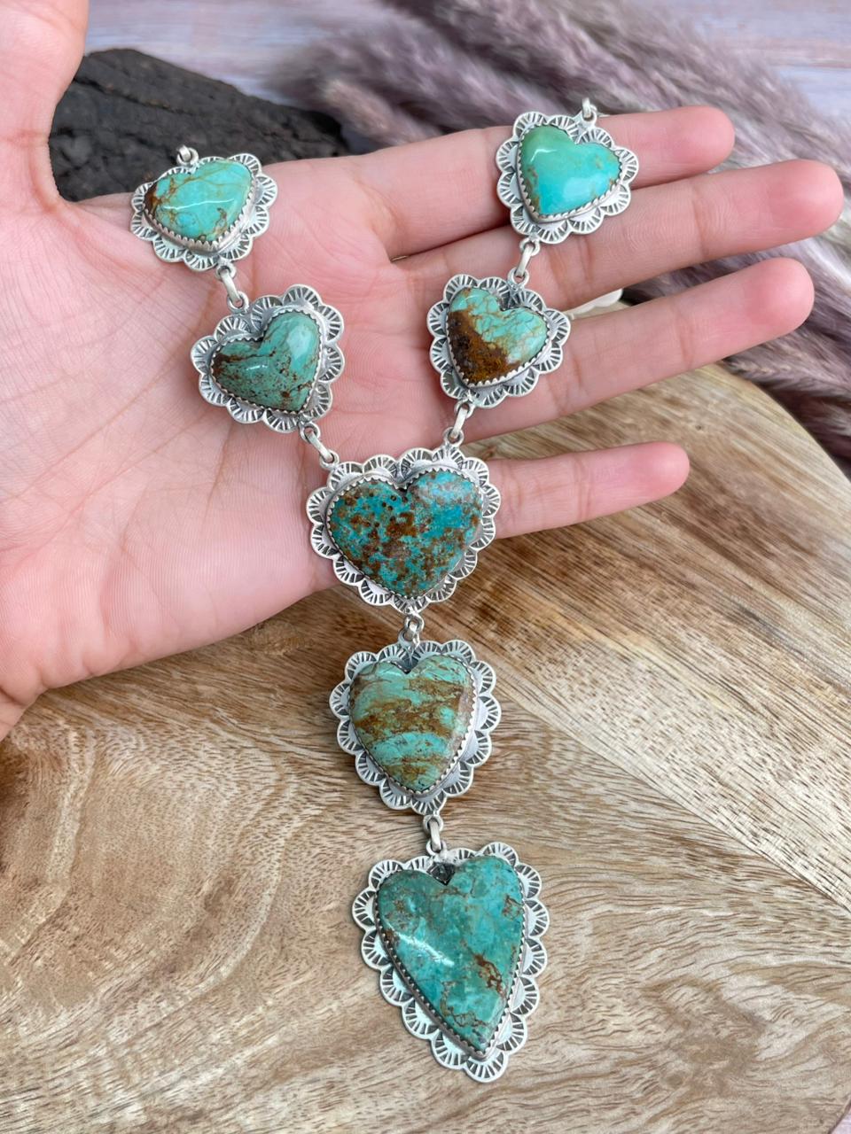 Handmade Sterling Silver Manassa Turquoise Heart Necklace "Signed Nizhoni"