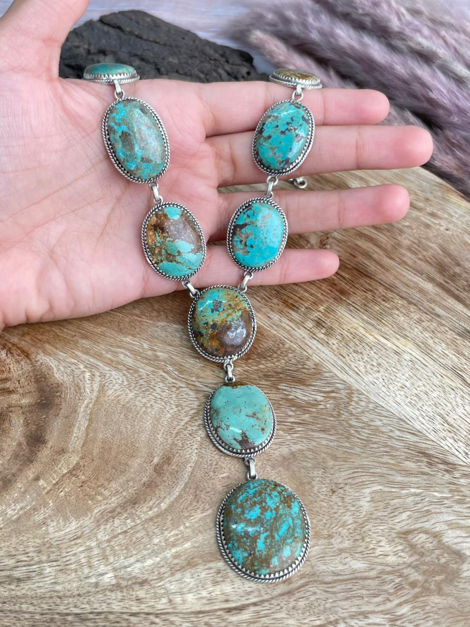 Handmade Sterling Silver Manassa Turquoise Necklace "Signed Nizhoni"