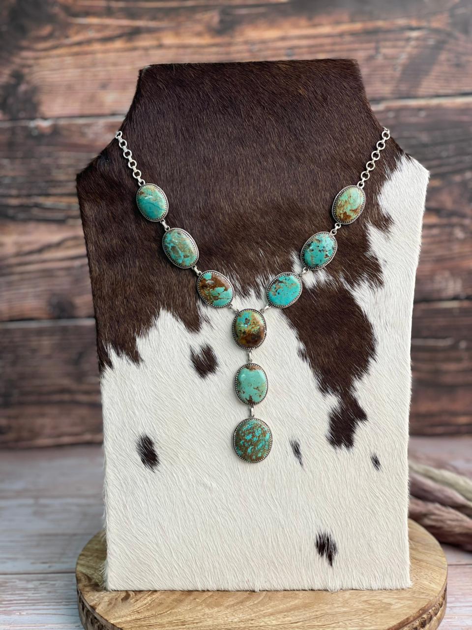 Handmade Sterling Silver Manassa Turquoise Necklace "Signed Nizhoni"