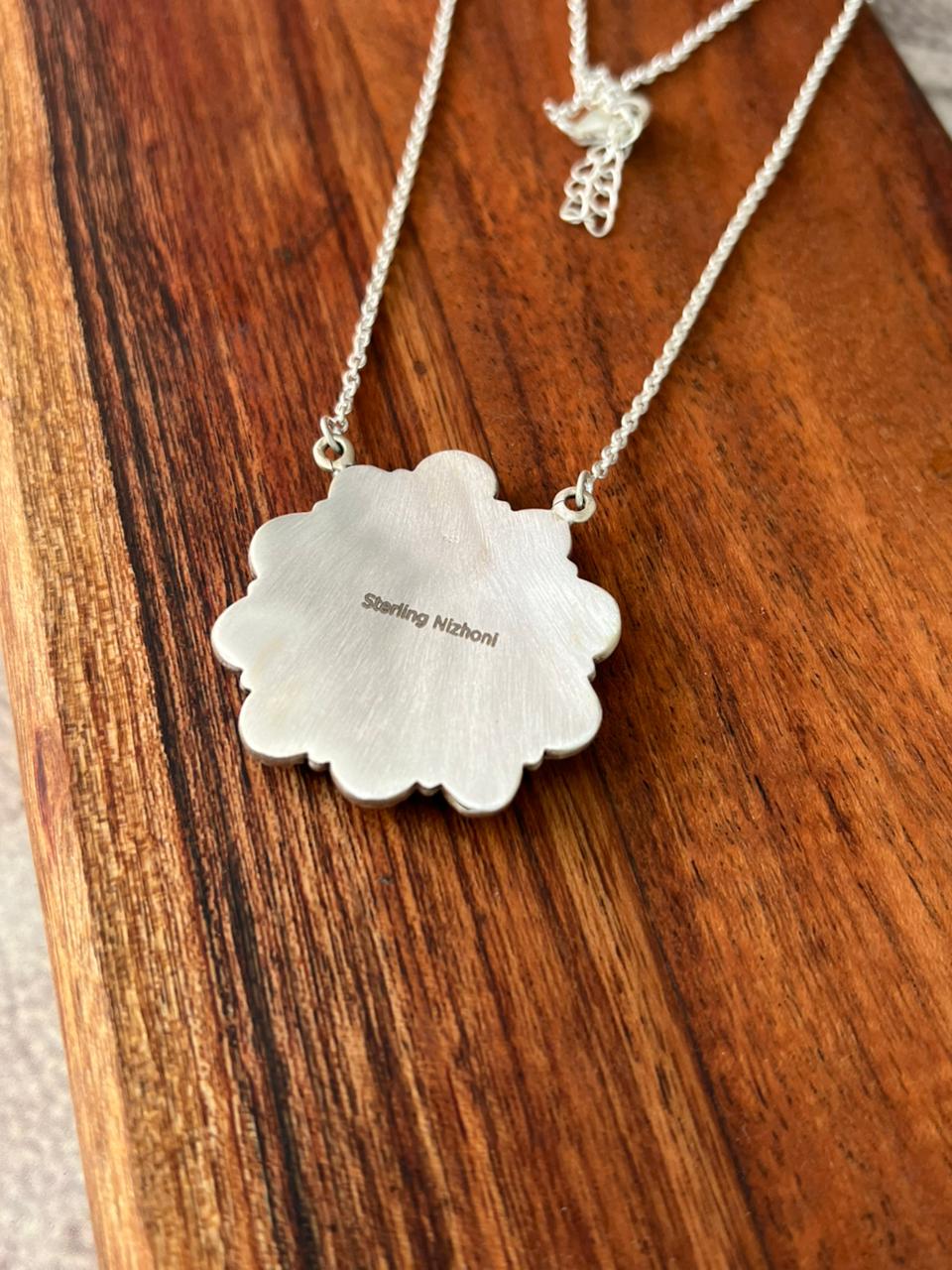Handmade Sterling Silver Blackjack Turquoise Necklace "Signed Nizhoni"