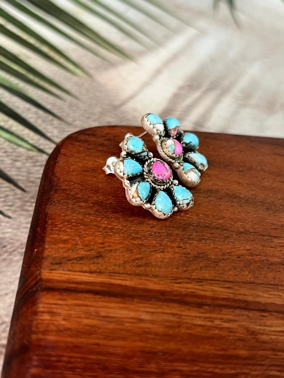 Handmade Sterling Silver Cotton Candy Post Studs Earrings "Signed Nizhoni"