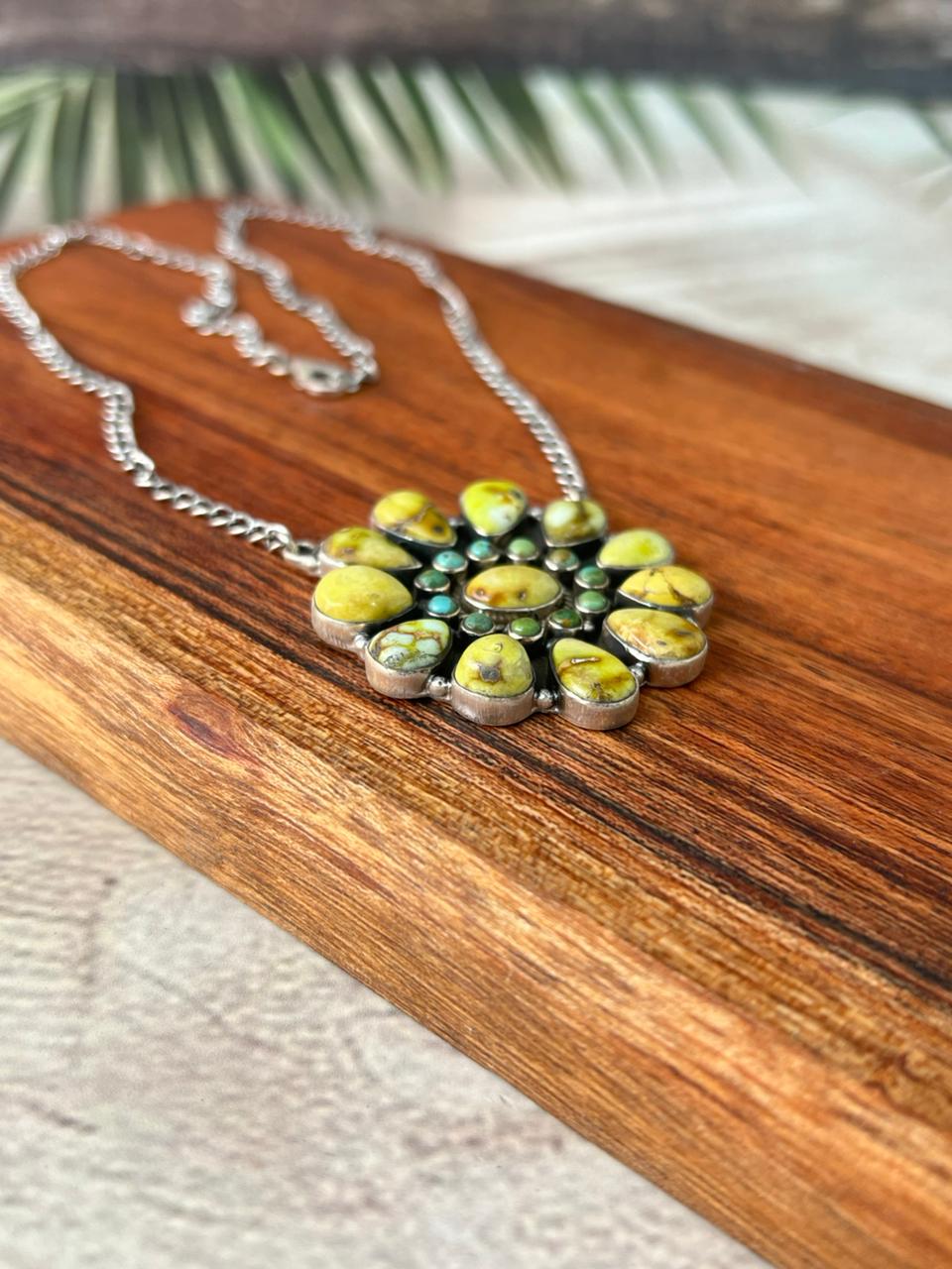 Handmade Sterling Silver Palomino with Kingman Turquoise Necklace "Signed Nizhoni"