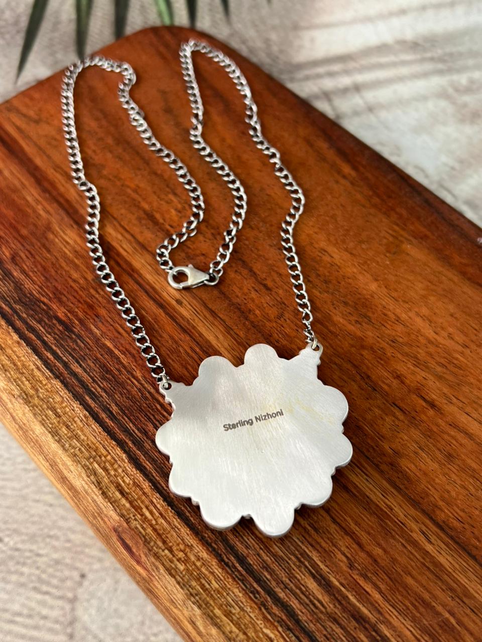 Handmade Sterling Silver Palomino with Kingman Turquoise Necklace "Signed Nizhoni"