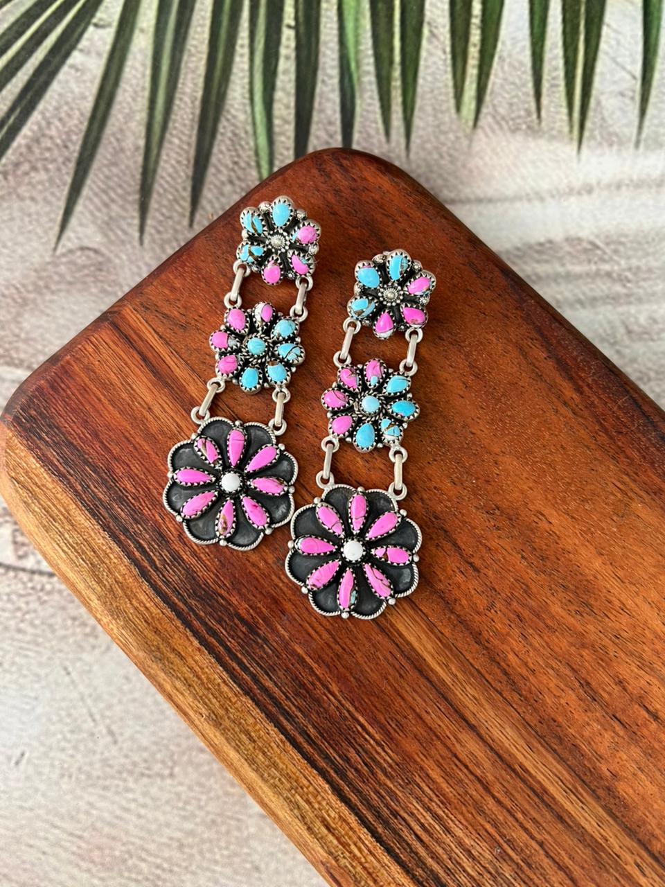 Handmade Sterling Silver Cotton Candy Post Dangle Earrings "Signed Nizhoni"