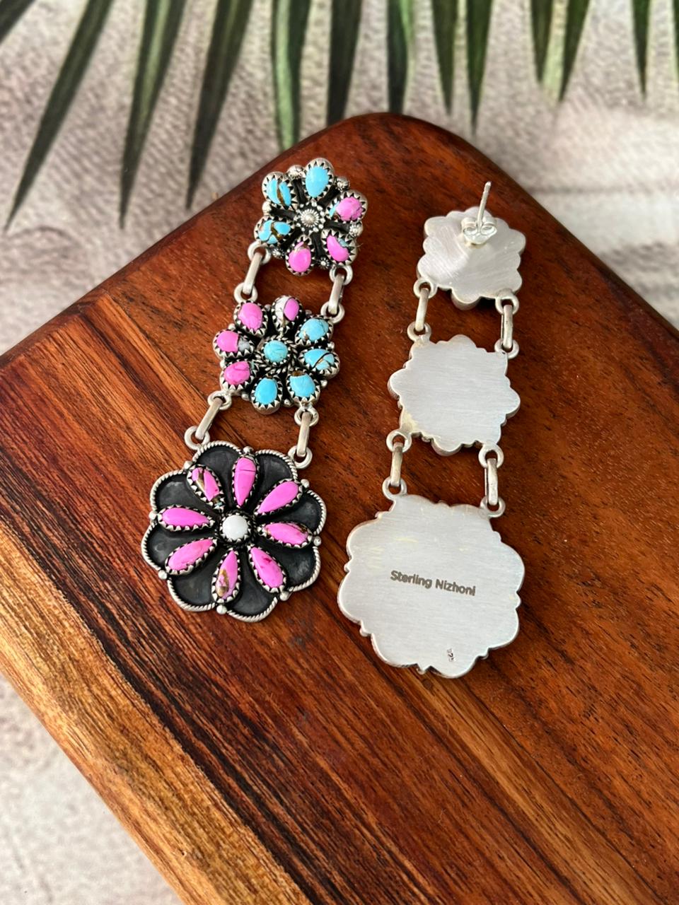 Handmade Sterling Silver Cotton Candy Post Dangle Earrings "Signed Nizhoni"