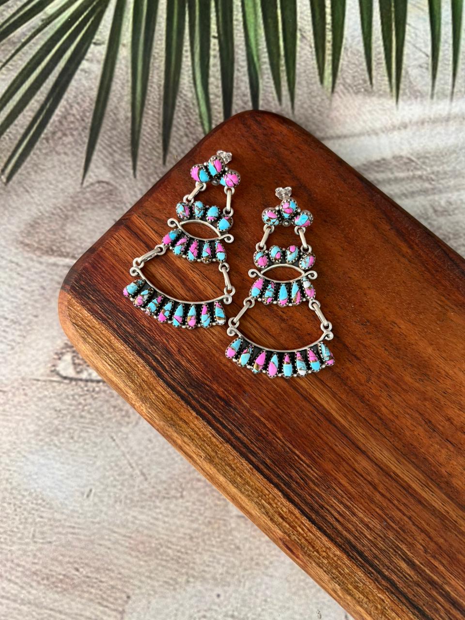 Handmade Sterling Silver Cotton Candy Post Dangle Earrings "Signed Nizhoni"