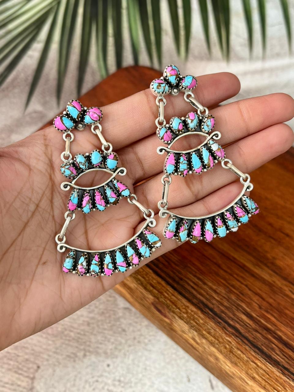 Handmade Sterling Silver Cotton Candy Post Dangle Earrings "Signed Nizhoni"