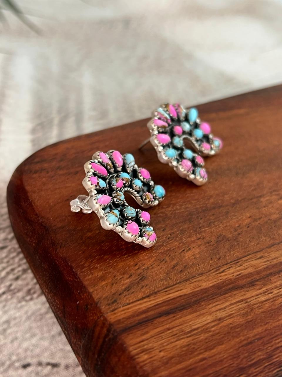 Handmade Sterling Silver Cotton Candy Post Studs Naja Earrings "Signed Nizhoni"