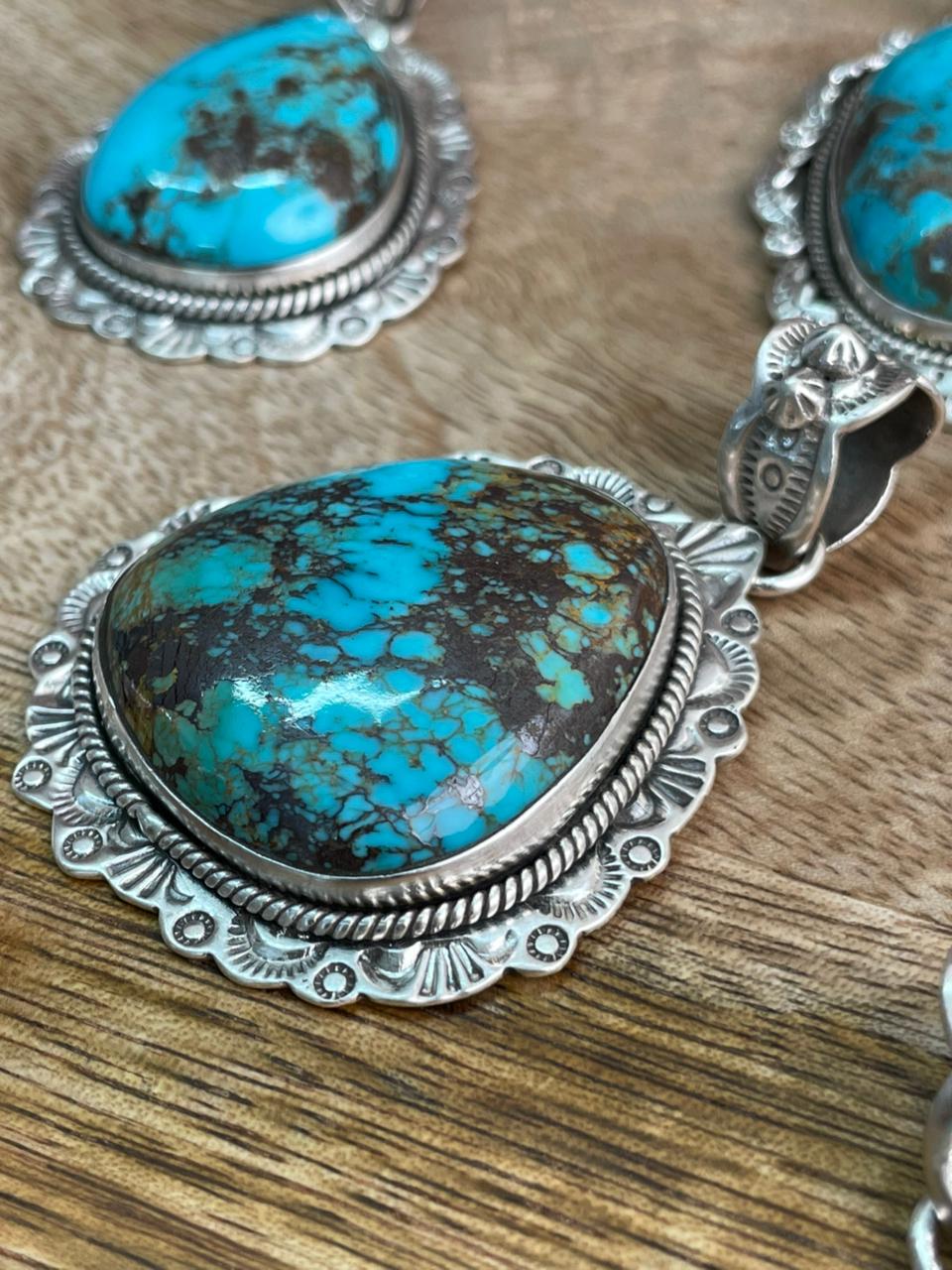 Handmade Sterling Silver Kingman Turquoise Collection: Pendant "Signed Nizhoni" (6)