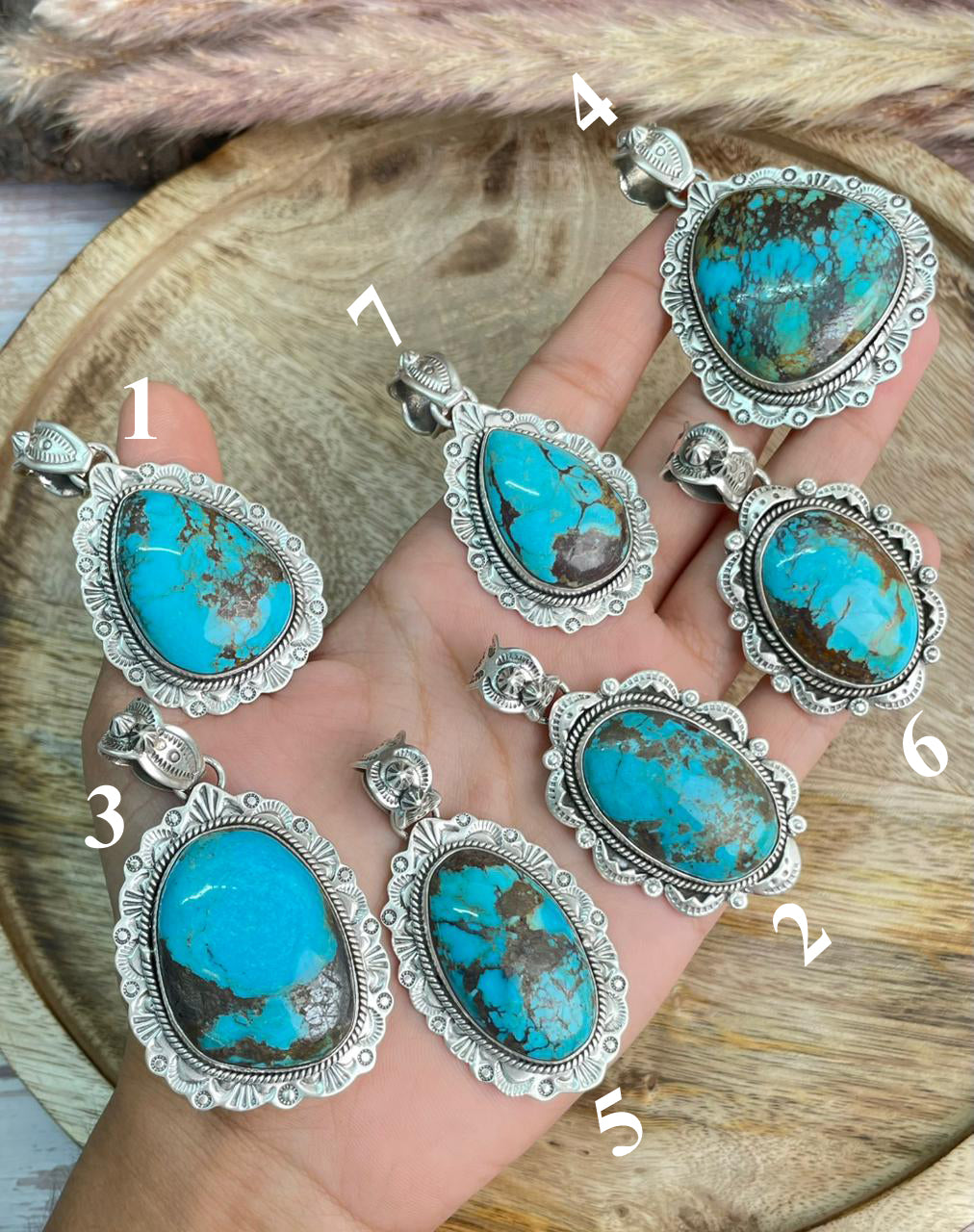 Handmade Sterling Silver Kingman Turquoise Collection: Pendant "Signed Nizhoni" (6)