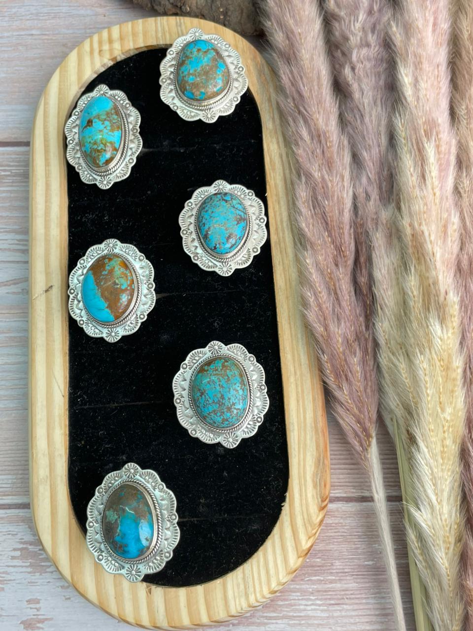 Handmade Sterling Silver Kingman Turquoise Collection: Adjustable Ring "Signed Nizhoni" (7)