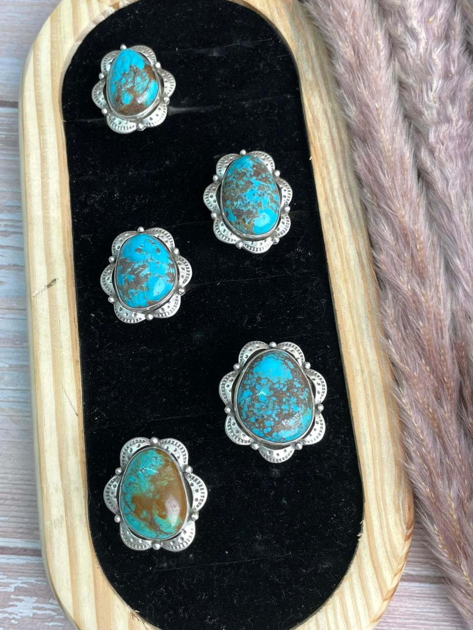 Handmade Sterling Silver Kingman Turquoise Collection: Adjustable Ring "Signed Nizhoni" (8)