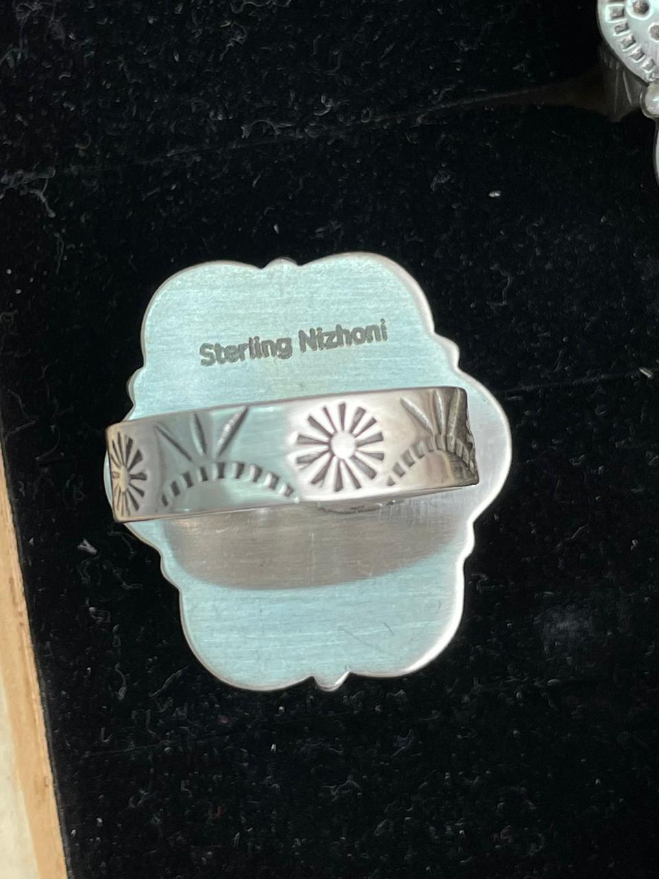 Handmade Sterling Silver Kingman Turquoise Collection: Adjustable Ring "Signed Nizhoni" (8)