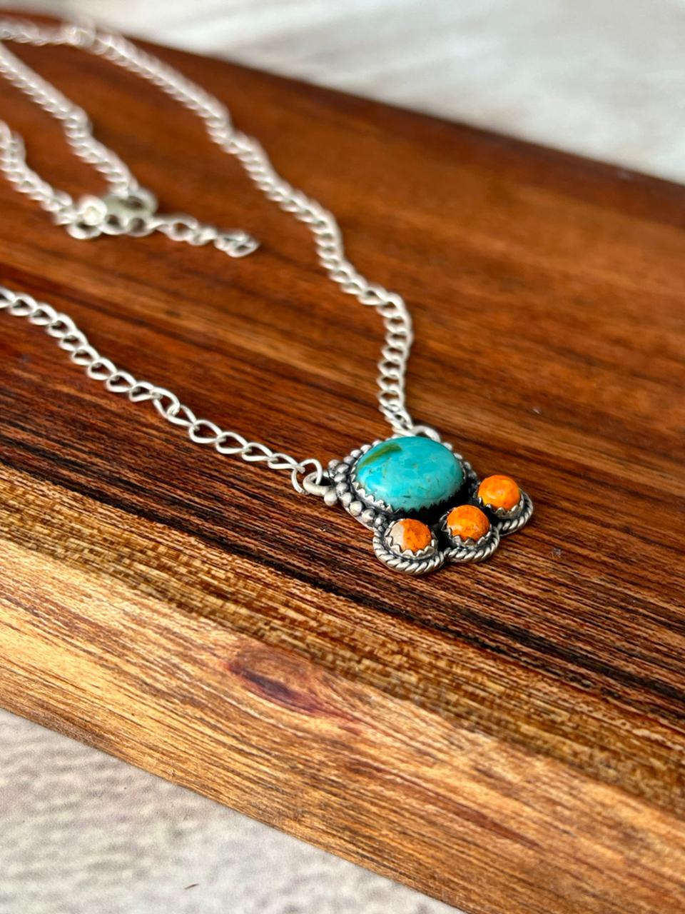 Handmade Sterling Silver Kingman Turquoise with Bumblebee Necklace "Signed Nizhoni"