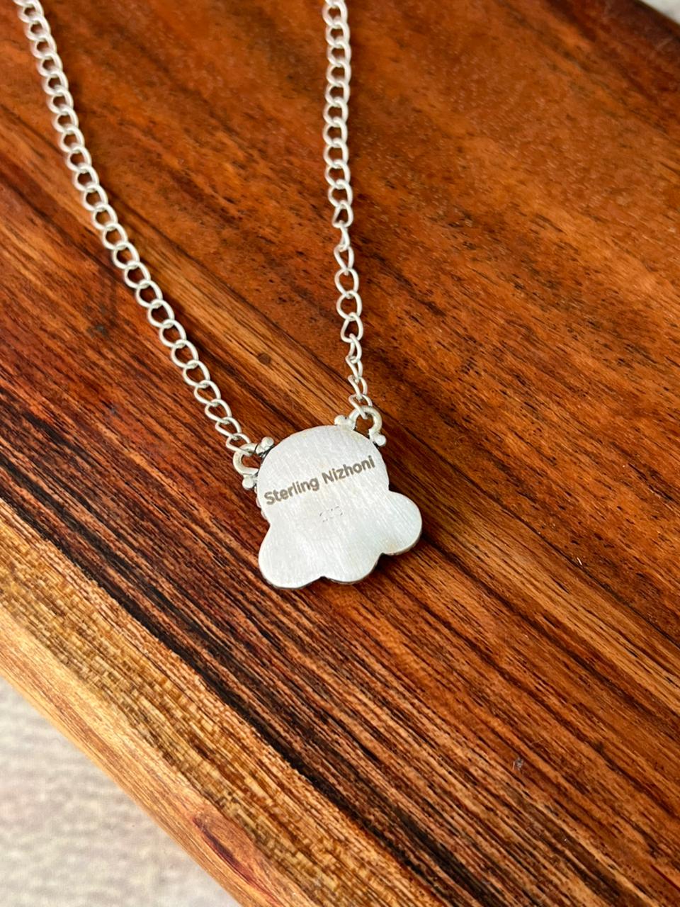Handmade Sterling Silver Kingman Turquoise with Bumblebee Necklace "Signed Nizhoni"