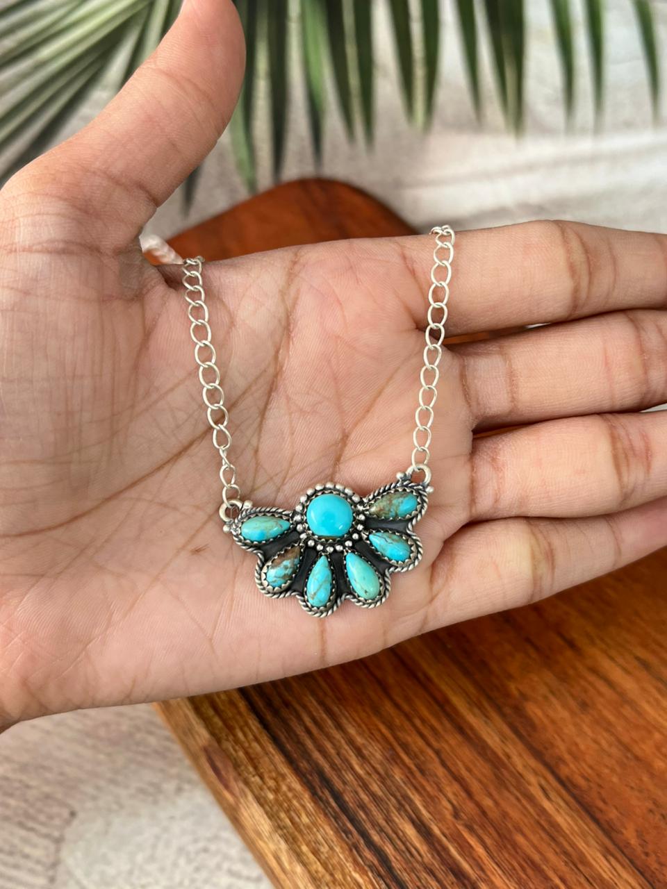 Handmade Sterling Silver Kingman Turquoise Necklace "Signed Nizhoni"