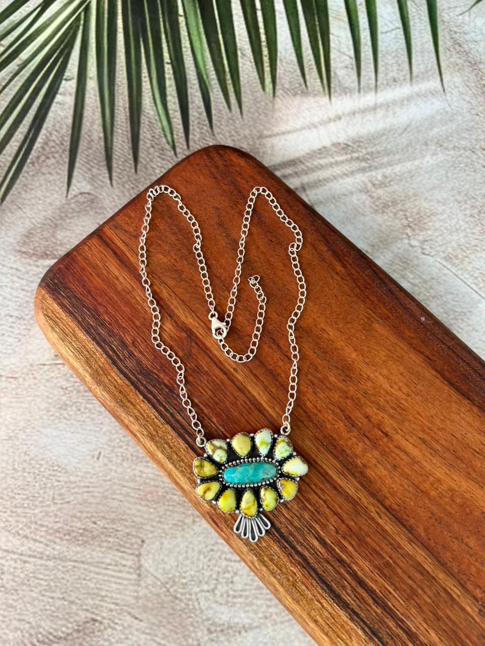 Handmade Sterling Silver Palomino with Kingman Turquoise Necklace "Signed Nizhoni"