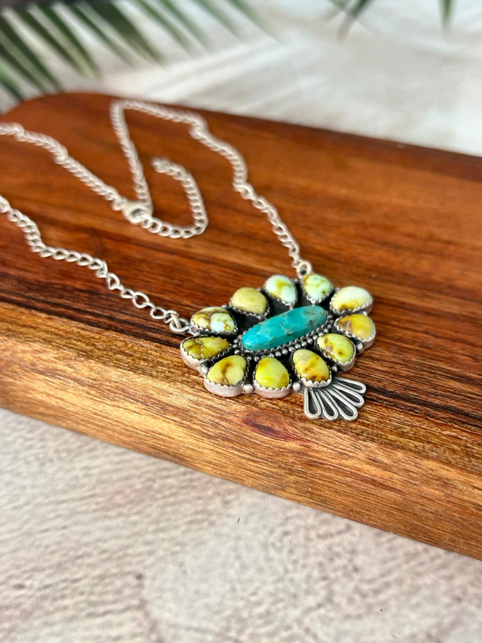 Handmade Sterling Silver Palomino with Kingman Turquoise Necklace "Signed Nizhoni"