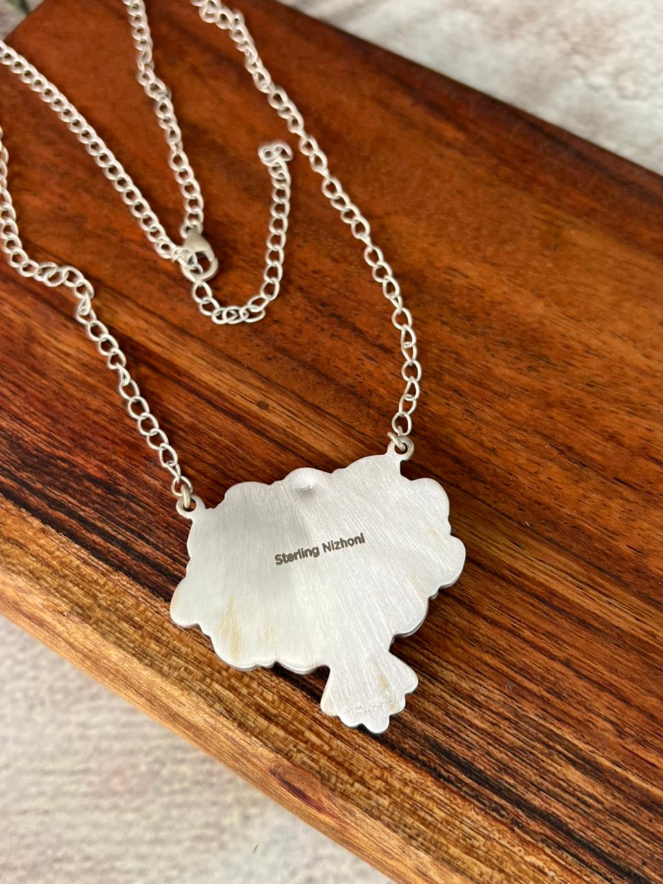 Handmade Sterling Silver Palomino with Kingman Turquoise Necklace "Signed Nizhoni"