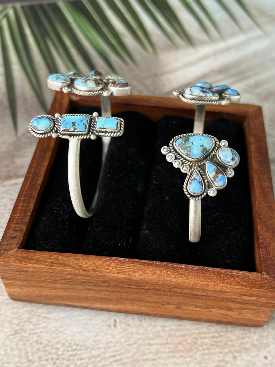 Handmade Sterling Silver Golden Hills Turquoise Cuff Bracelet "Signed Nizhoni"