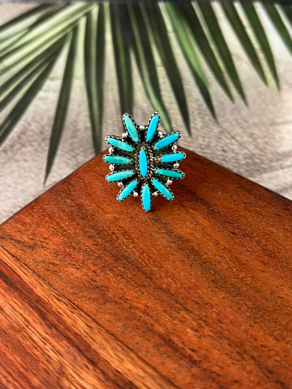 Handmade Sterling Silver Kingman Turquoise Adjustable Ring "Signed Nizhoni"
