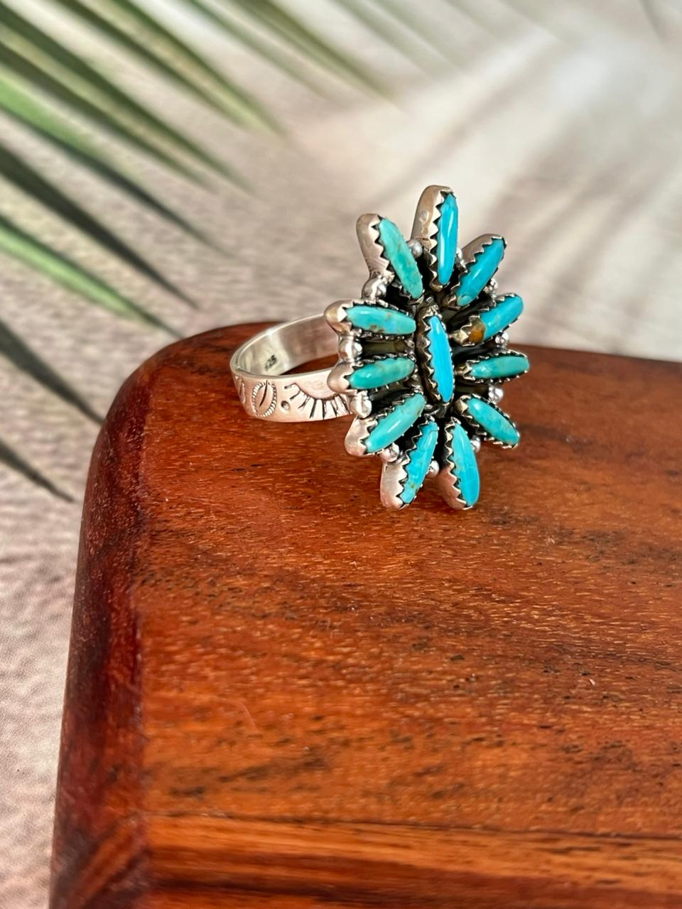 Handmade Sterling Silver Kingman Turquoise Adjustable Ring "Signed Nizhoni"