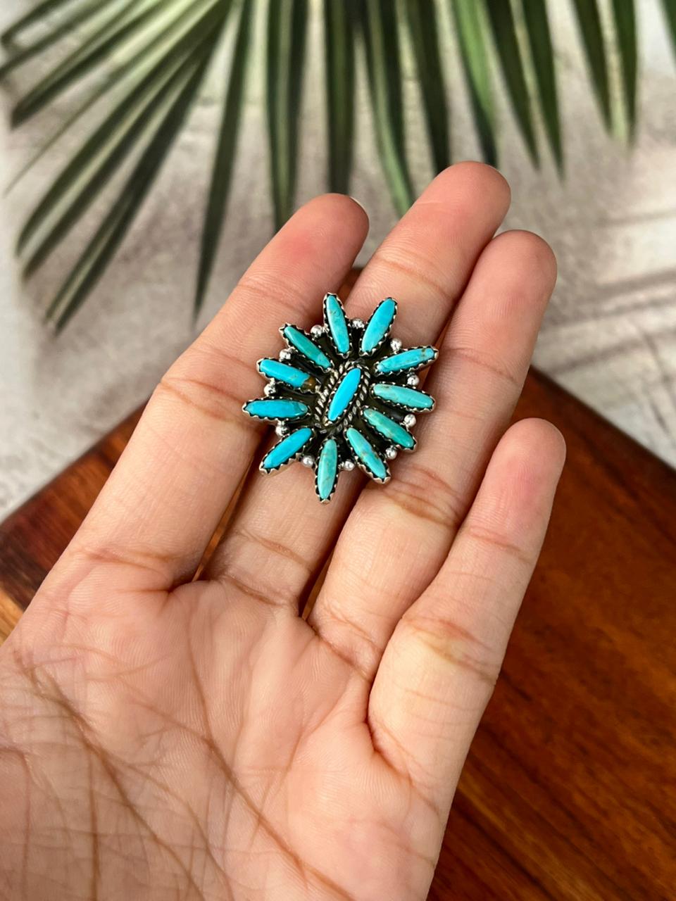 Handmade Sterling Silver Kingman Turquoise Adjustable Ring "Signed Nizhoni"