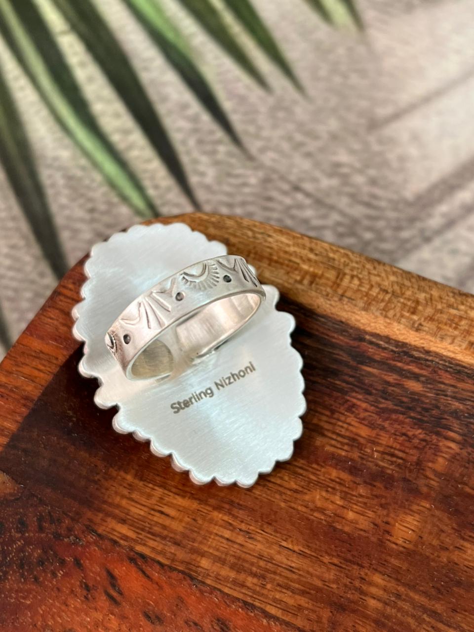 Handmade Sterling Silver White Buffalo Adjustable Ring "Signed Nizhoni"