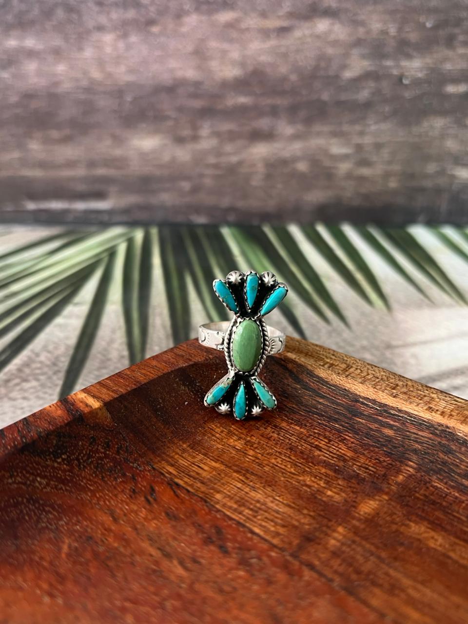 Handmade Sterling Silver Kingman Turquoise Adjustable Ring "Signed Nizhoni"