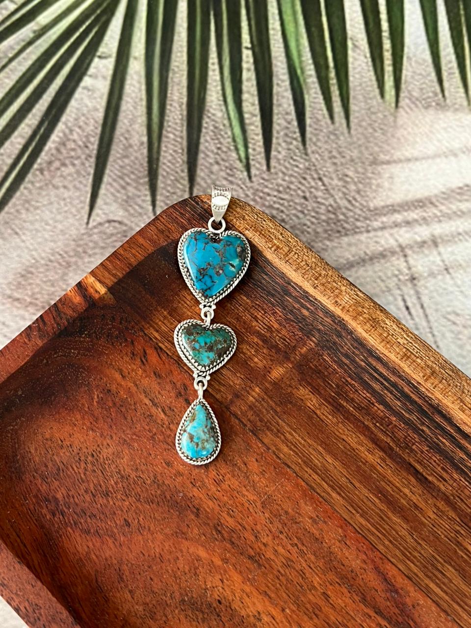 Handmade Sterling Silver Manassa Turquoise Heart Pendant "Signed Nizhoni"
