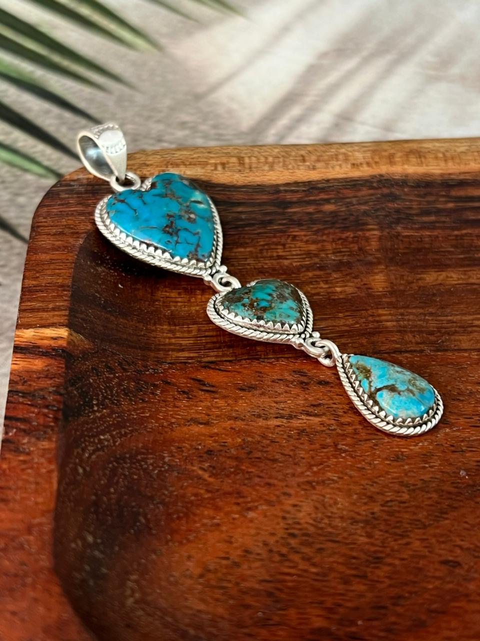 Handmade Sterling Silver Manassa Turquoise Heart Pendant "Signed Nizhoni"