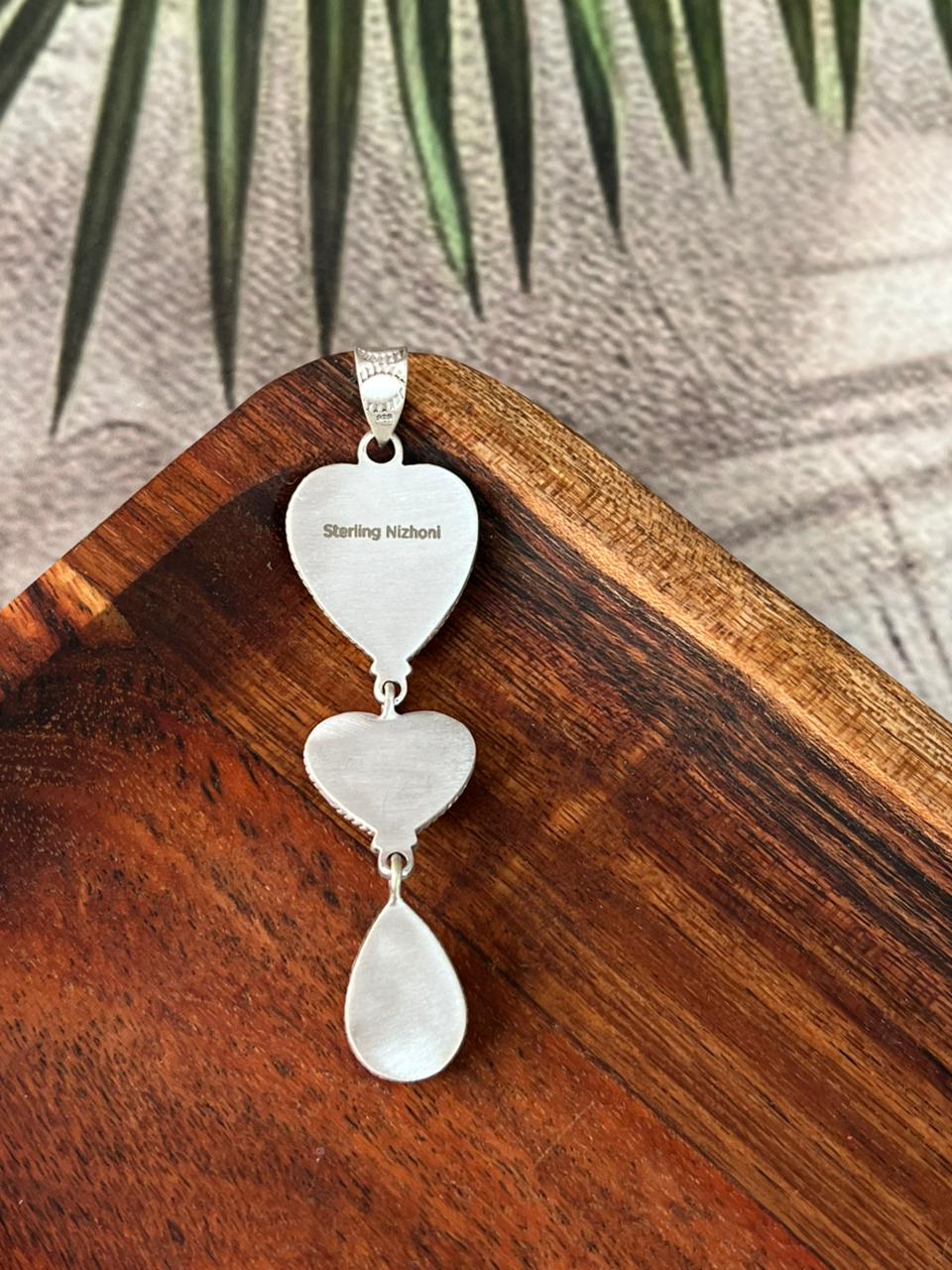 Handmade Sterling Silver Manassa Turquoise Heart Pendant "Signed Nizhoni"
