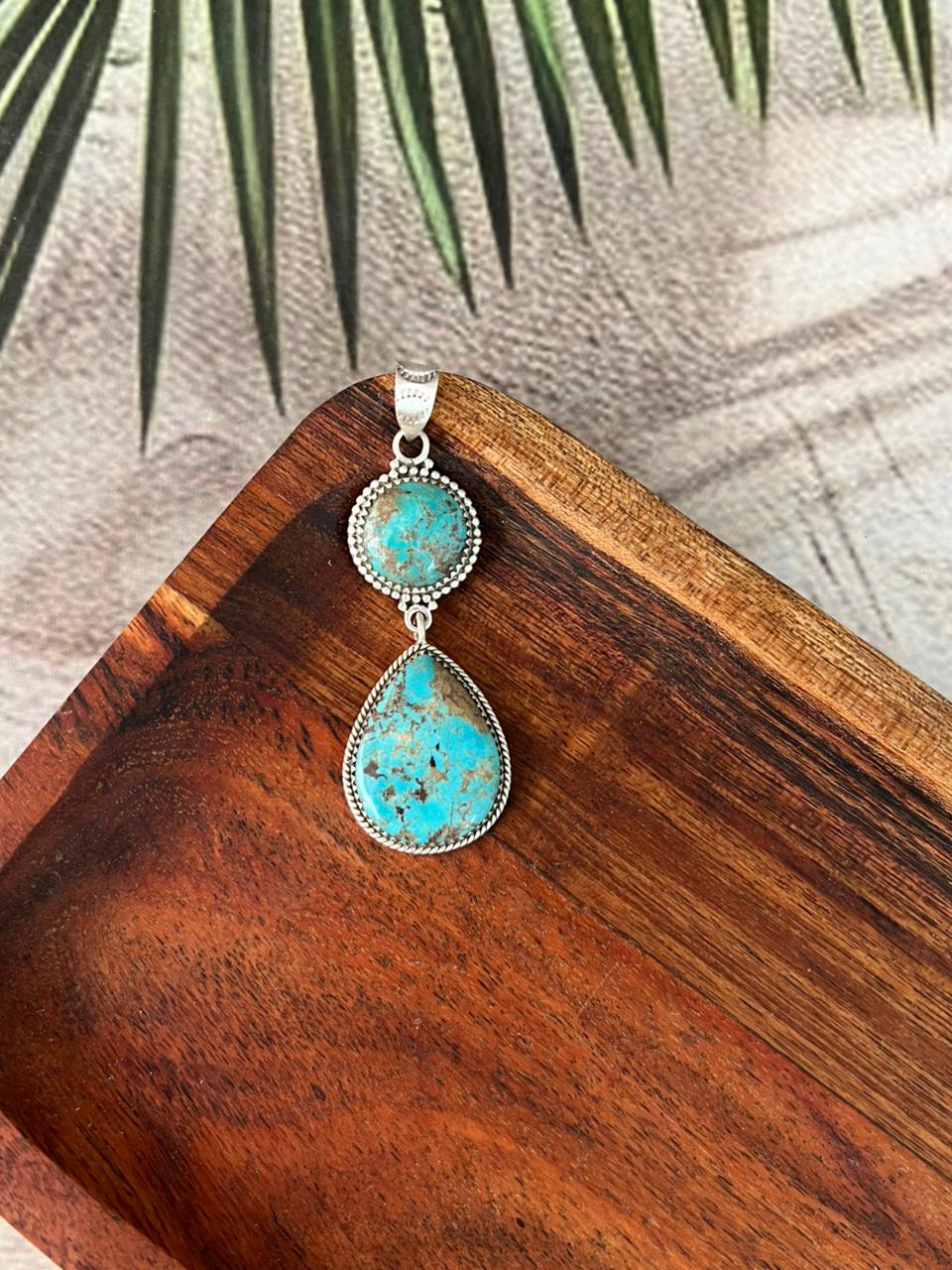 Handmade Sterling Silver Manassa Turquoise Pendant "Signed Nizhoni"