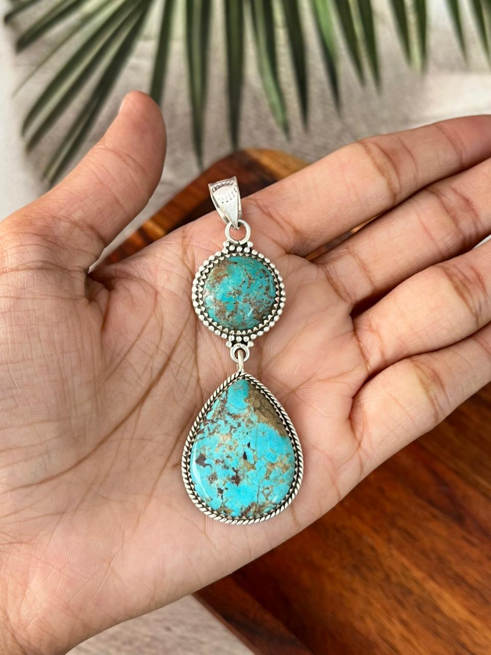Handmade Sterling Silver Manassa Turquoise Pendant "Signed Nizhoni"