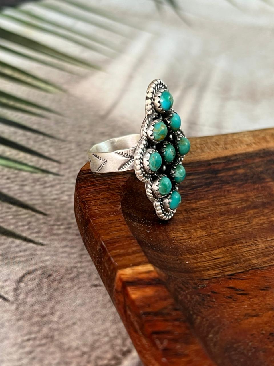 Handmade Sterling Silver Kingman Turquoise Adjustable Ring "Signed Nizhoni"
